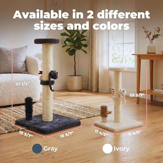 Best Pet Supplies Catify Cat Scratcher, Fun Interactive Scratchers, Posts, Poles, Claw Safe, Furniture Saver Indoor Play Support Natural Cat Behaviors Heavy Duty - Beige Scratching Post - H: 25"