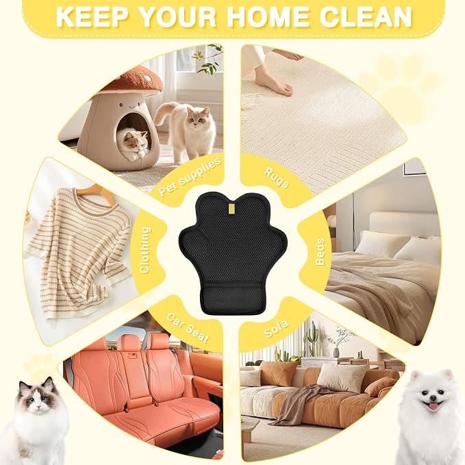 Pet Hair Removal Glove for Cats and Dogs,Upgrade Reusable Electrostatic Magic Brush Pet Hair Removal Grooming Gloves Tool for Furniture, Bed Sheets,Couch,Clothes,Carpet,Car Seat (2)