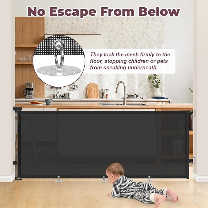 78" Retractable Extra Wide Baby Gates for Doorways, Long Mesh Dog Gate for Large Openings, Indoor Outdoor Pet Gate for Deck Porch Kitchens Hallways, 34" Height, Black