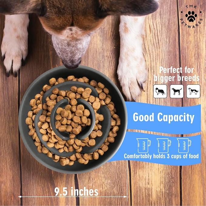 Slow Feeder Dog Bowls – Dog Bowl Slow Feeder – Microwaveable Dog Slow Feeder for All Breeds – Lead and BPA-Free Ceramic Pet Bowl – Pet Feeder for Fast Eaters