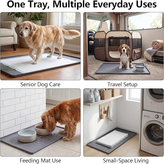 ondware Dog Pee Pad Holder Tray Fits for 40x22 in Pee Pads, Silicone Puppy Training Mat with Raised Edge Leak Protection for Indoor Puppy Potty Training at Home, Non-Slip Easy-Clean Tray