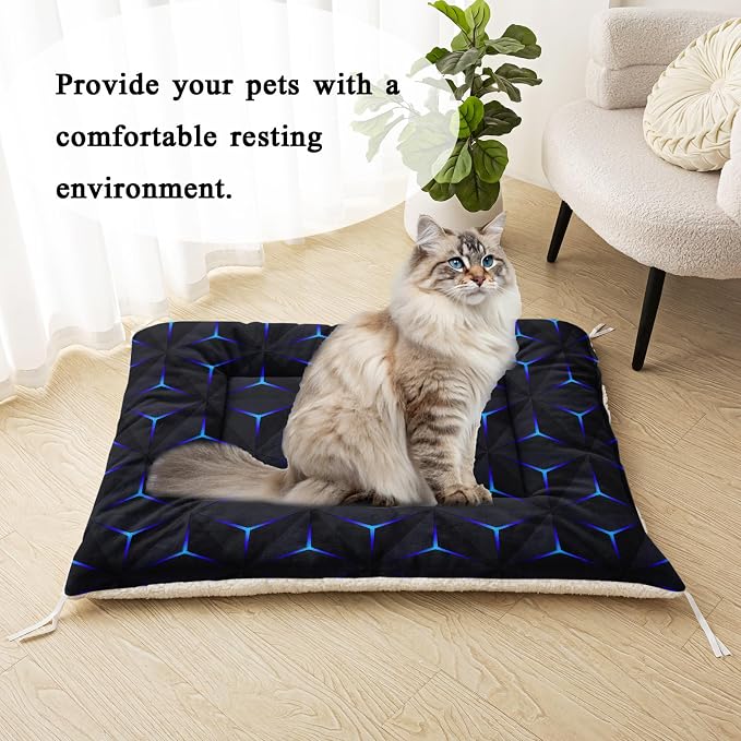 HOSIMA Geometry Print Pet Bed Mat,Fuzzy Crate Pads for Dog Cages,Washable Soft Cozy Sleeping Mat,Plush Black Pad Suitable for Small Dog Bed,30L*26W Inch.