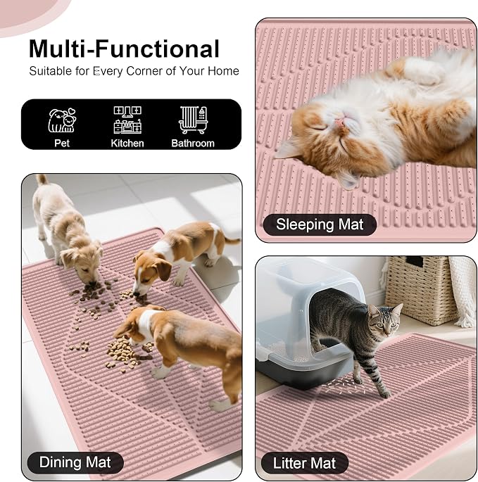 Mofason Silicone Cat Litter Mat XXL - Pink Extra Large Cat Litter Box mat | Waterproof & washable 38"x25" kitty cat litter mat for floor, extra large litter trapping; cat litter catcher mat easy clean