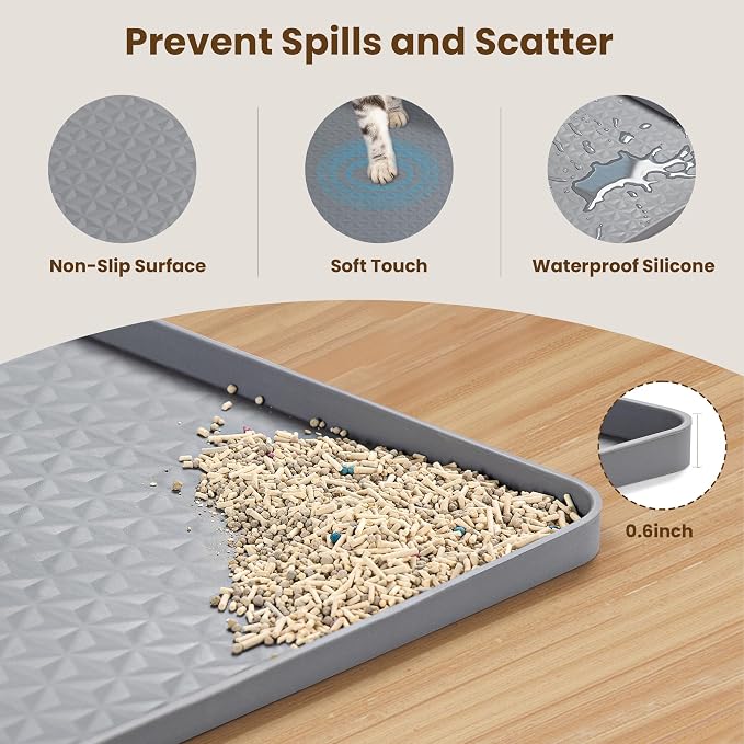 Dog Pee Pad Holder & Cat Litter Mat, XXL 51''×25.6'', Waterproof Floor Silicone Mat for Pets, Easy to Clean, Soft on Paws (Dark Grey)