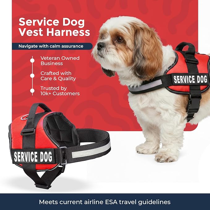 Industrial Puppy Service Dog Vest Harness - Durable & Adjustable Vest for Dog with Reflective Straps, Removable Patches, 50 ADA Cards, Handle & D-Ring, Travel and Daily Use,Bright Red, Small 19.5"-25"