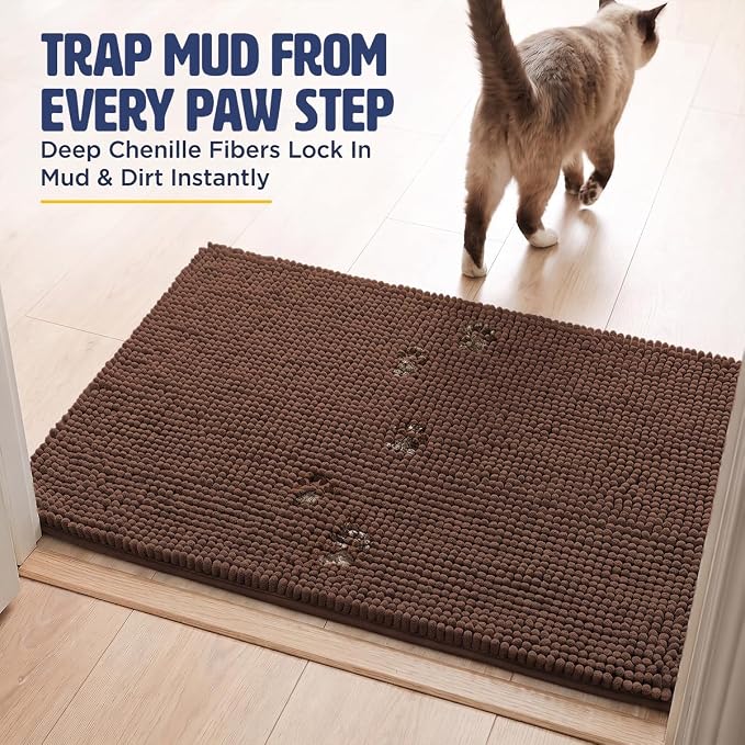 Muddy Mat® | Cat Litter Mat 18"x28", Litter Trapping Mat, Super Absorbent Scatter Control, Soft on Paws, Slip Resistant Washable Kitty Litter Mat, Traps Litter, Protects Floors, Brown