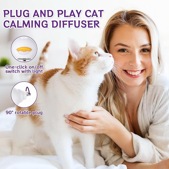 6-In-1 Advanced Cat Pheromone Calming Diffuser 120 Days (2 Plugs+4 Refills) | Relieve Anxiety, Help Reduce Fighting, Spraying & Scratching, Drug-Free & Odorless Safe Relaxation Solution