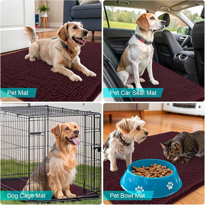 OLANLY Dog Door Mat for Muddy Paws 54x24, Super Absorbent Chenille Mud Mat | Russet, Absorbs Moisture and Dirt, Non-Slip Machine Washable Doormat, Quick-Drying Indoor Entryway Floor Carpet for Dogs