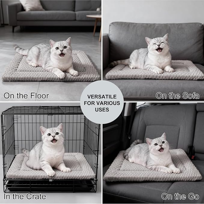 Dog Bed Mat - Dog Crate Pad - Reversible Mat for Pet Comfort - Soft Bed Crate Pads for All Seasons - Durable, Machine Washable Mat for Crates, Travel, and Home (Light Gray, 18" L*14" W*1.5" Th)