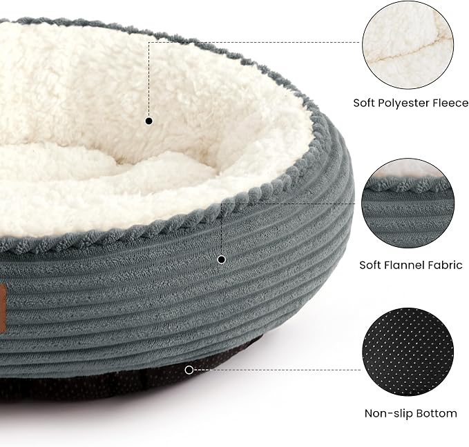 Love's cabin Round Donut Cat and Dog Cushion Bed, 30in Pet Bed for Medium or Large Dogs, Anti-Slip & Water-Resistant Bottom, Soft Durable Fabric Pet Beds, Washable Calming Cat Bed, Bluish Grey