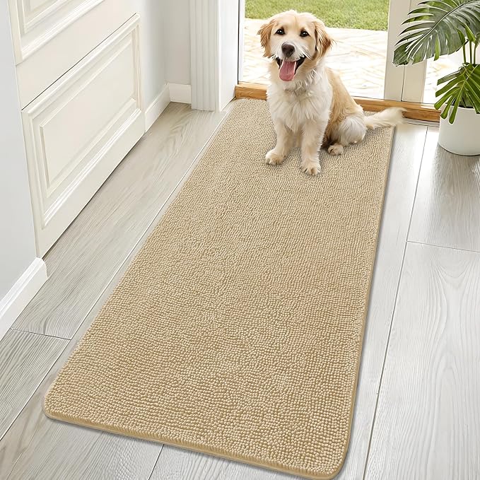 OLANLY Dog Door Mat for Muddy Paws 70x32, Super Absorbent Chenille Mud Mat | Beige, Absorbs Moisture and Dirt, Non-Slip Machine Washable Doormat, Quick-Drying Indoor Entryway Floor Carpet for Dogs