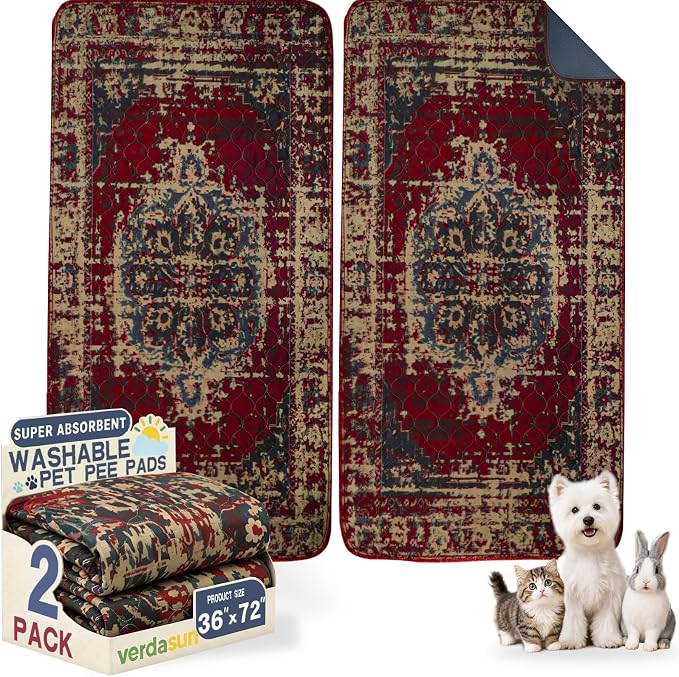 Washable Pee Pads for Dogs, Reusable Puppy Potty Training Pads, Ultra-Absorbent Thick Waterproof Leak-Proof Non-Slip Pads & Mat for Crate, Playpen, Floor, Whelping & Housebreaking , 2 Pack 36"x72"
