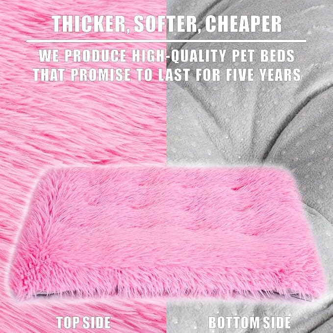 Machine Washable Dog Bed, Deluxe Plush Dog Crate Pad and Cat Bed, Anti-Slip Bottom Kennel Pad Mat, Fuzzy Pet Beds for Large, Medium, Small Dogs Breeds (Pink, 24.0" L x 18.0" W x 3.0" Th x 2 Pack)