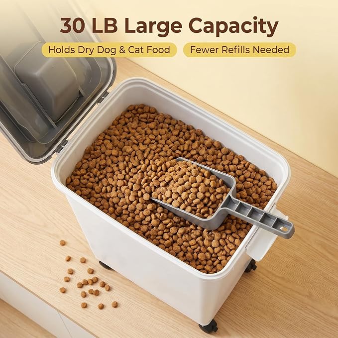 30 Lbs Airtight Pet Food Storage Container with Scoop Dog Cat Food Bin | dog food container airtight;cat food storage bin airtight;apartment pet food storage;