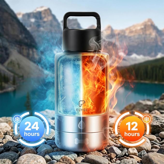 Dog Water Bottle with 2 Bowls, 32 oz Insulated Stainless Steel Portable Pet Travel Bottle, Food and Water Bowl Set for Walking Hiking Camping, Large Dog Accessories, Black