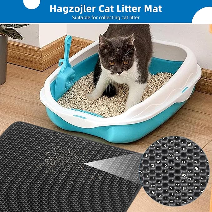 Cat Litter Mat for Indoor Cats Eva Double-Layer Litter Box Mat Washable for Easy Cleaning Cat Rug Collects Litter and Prevents Liquid Leakage (Gray, 23.6×15.7inch)