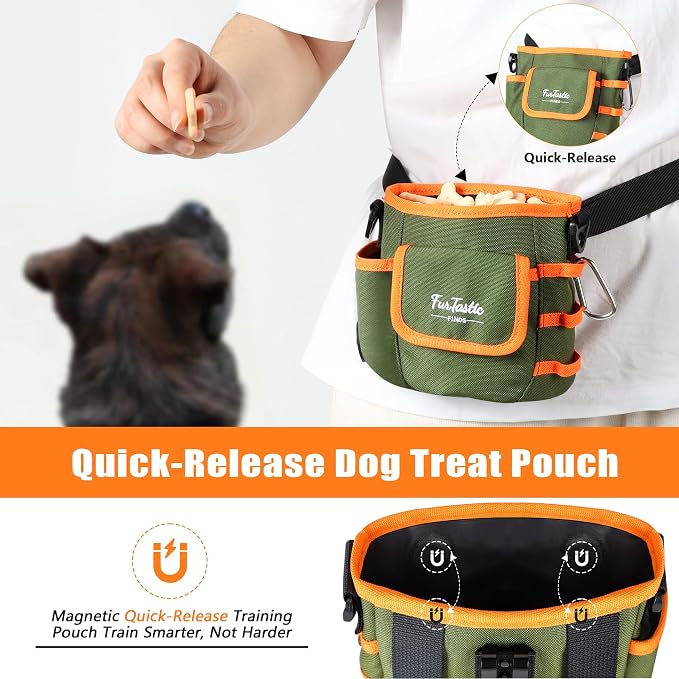 Dog Treat Pouch with Magnetic Closure for Pet Training | 3-Way Wear Treat Bag, 900D Waterproof Fabric, 4 Storage Spaces for Walking, Hiking, Agility, Training & Daily Rewards