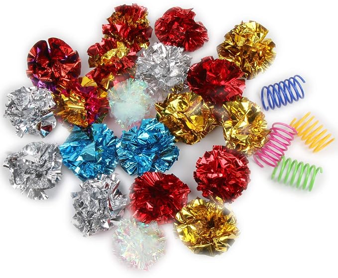 ICObuty 20 Pack Lightweight Crinkle Balls Cat & Dog Toys, 1.5-2 Inches, Random Color, Fun Activity Play Toys for Cats & Kittens