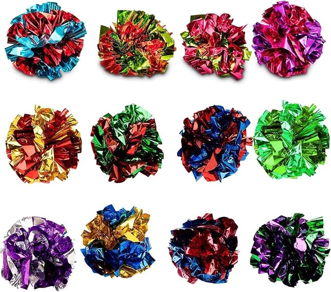 SunGrow 12 Pack Cat Crinkle Balls - 2 Inch Toys for Indoor Pets - Keep Your Feline Energetic & Excited with Vibrant Colors, Lightweight Design for Long-Lasting Fun, Perfect for Playtime