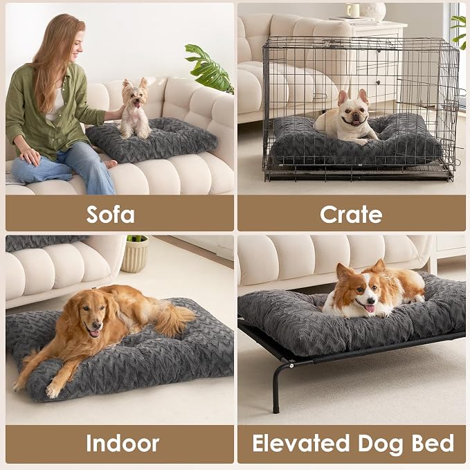 EHEYCIGA Washable Medium Dog Bed for Crate 29x21 Inch, Kennel Pad for Dogs Up to 35 lbs, Plush and Comfy Pet Sleeping Mat, Charcoal