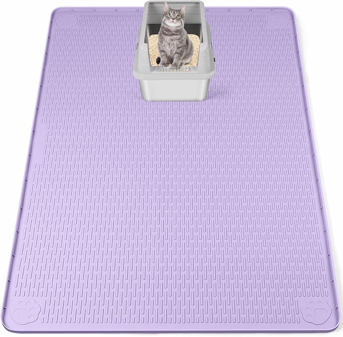 Silicone Cat Litter Mat for Litter Box 50”x35” Large Cat Mat, Purple | Waterproof, Non-Slip, Leak-Proof Rug Mat with Lip, Easy to Clean, Extra Large Litter Catcher Mat for Floor