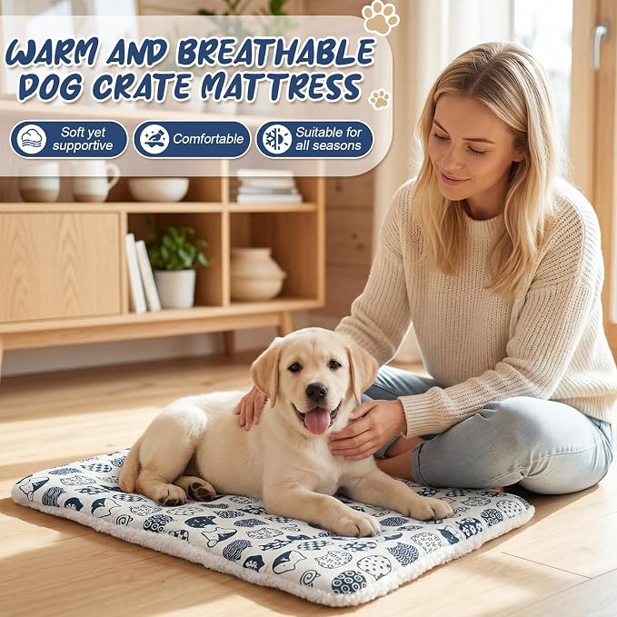 4 Pack Reversible Dog Bed Mat Washable Dog Crate Pad with Linen Cooling Side & Soft Sherpa Fleece Side, All Season Pet Kennel Mat for Small Dogs Crate Kennel Home Use 23 x 17 inch