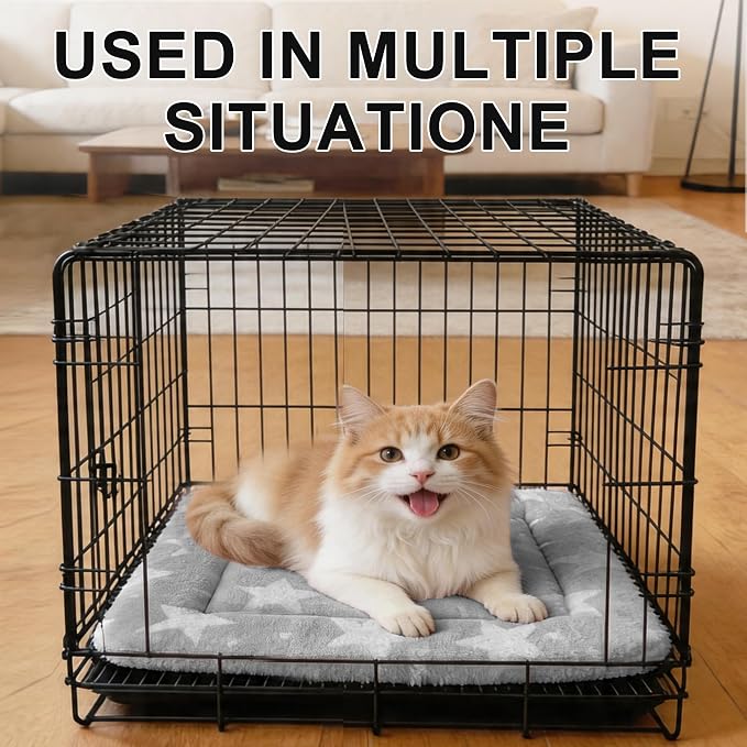 Dog Bed Mat – Soft & Comfortable Dog Kennel Pad for Crate – Durable Crate Bed & Mat for Dogs & Cats – Ideal for Crate, Kennel, and Home Use (Big&Little Stars Grey, XS(18"*14"*1.5"))
