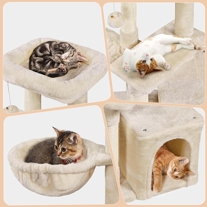 Topeakmart Multilevel Cat Tree Cat Scratching Posts Cat Houses and Condos with Condo & Nest & Platform & Basket for Indoor Cats and Kittens Play & Rest as Activity Center 33in
