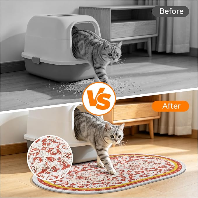 Cat Litter Mat, 24"x15" High Density PVC Litter Rug Trapping Mat, Non-Slip, Waterproof & Urine-Proof Kitty Litters Catcher Mats, Keep Floor Clean, Soft on Kitten Paws, Cat Essentials Brown