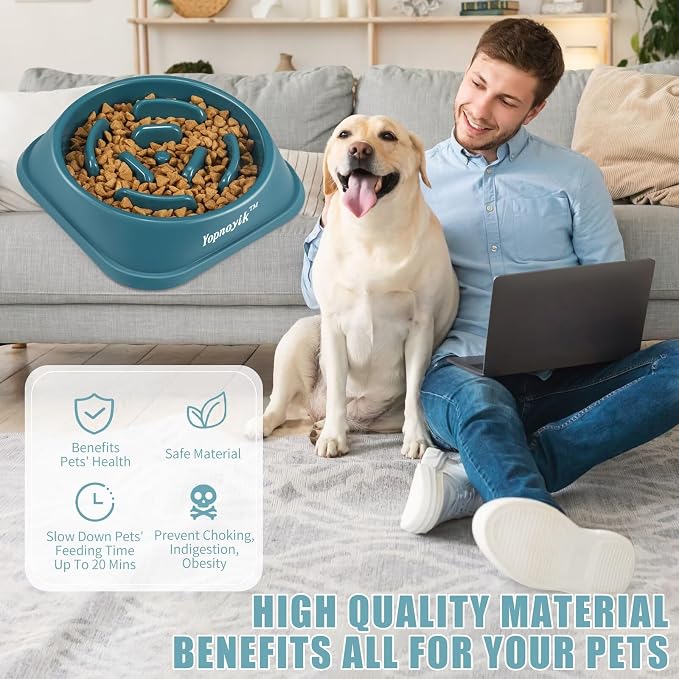Yopnoyik Slow Feeder Dog Bowls for Healthy Eating, Non-Slip and Anti-Choking Design, Reduces Bloating & Overeating for Large Dogs, Easy to Clean