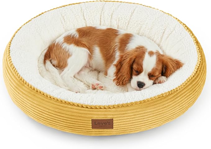Love's cabin Round Donut Cat and Dog Cushion Bed, 30in Pet Bed for Medium or Large Dogs, Anti-Slip & Water-Resistant Bottom, Soft Durable Fabric Pet Beds, Washable Calming Cat Bed, Yellow