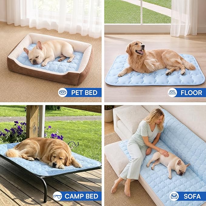 LINENLUX Dog Cooling Mat Q-Max > 0.5 Self Cooling Pad Non-Slip Breathable Pet Mat Washable Cooling Bed for Floor Crate Blue 40x60 inches