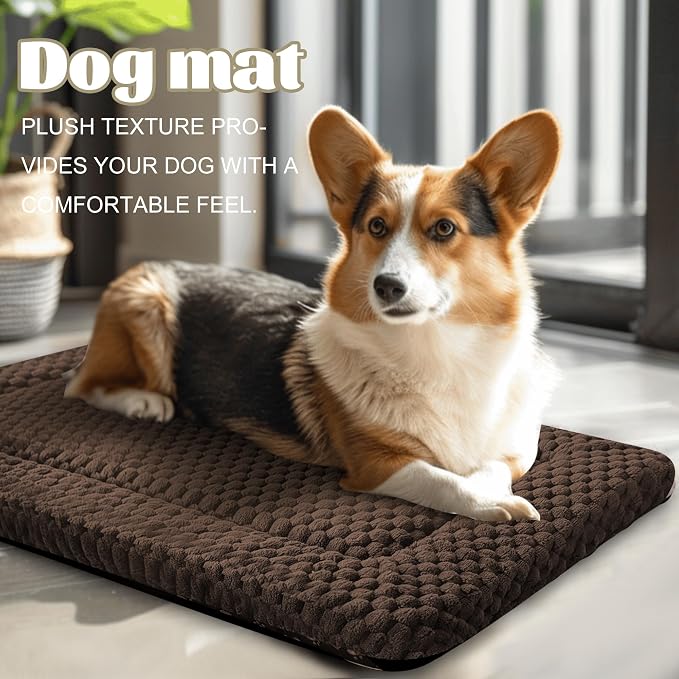 Dog Bed Crate Mat, Soft Durable Washable Anti-Slip Kennel Pad for Dogs & Cats, Reversible (Dark Brown, L(35"*23"*1.5"))