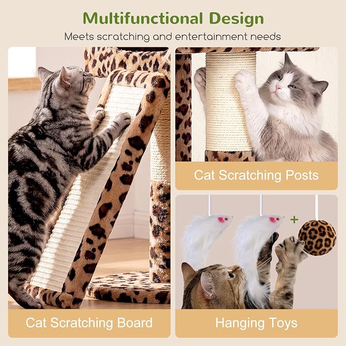 Globlazer 83inch Sturdy Multi-Level Tall Cat Tower, S83G, Leopard Print | Extra Large Heavy Duty Cat Tree for Indoor Large Adult Cats Kittens with 2 Cat Condo, 8 Scratching Post, 2 Hammock