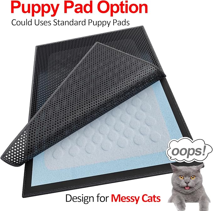 Waretary Cat Litter Mat, 47"x 36", Waterproof, Scatter Control, Black | Double Layer, Urine-Proof, Non-Slip, Durable, Easy to Clean, Paw-Friendly, Safe & Odorless, Fits Large Litter Boxes