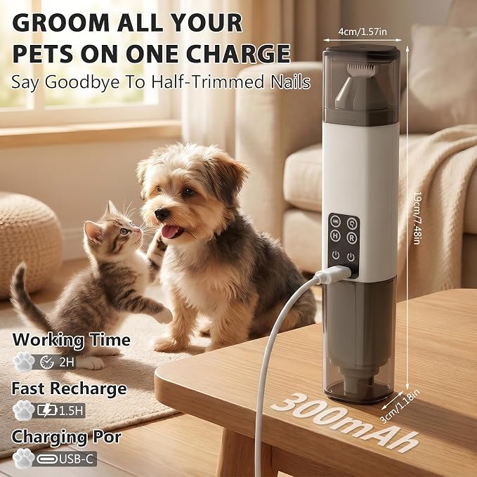 Dog Nail Grinder Quiet, 2-in-1 Paw Pad Trimmer with Light for Pets | 50dB Safe Electric Painless Grooming, 3 Grinding Ports for Paws, Faces, Ears and Body of Small & Medium Cats and Dogs