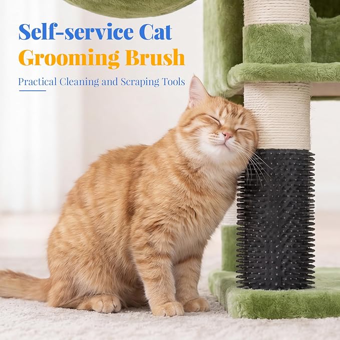 Hey-brother Cat Tree, Multi-Level Tower with 3 Condo, Hairbrush, MPJ035-MGR