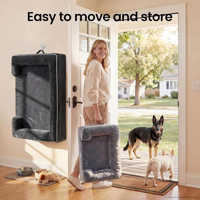 OhGeni Orthopedic Dog Bed Couch Big Cat Sofa for Extra Large Sized Pets with Memory Foam, Machine-Washable Waterproof Removable Cover, Soft Comfortable Fabric, 44-inch (Black)