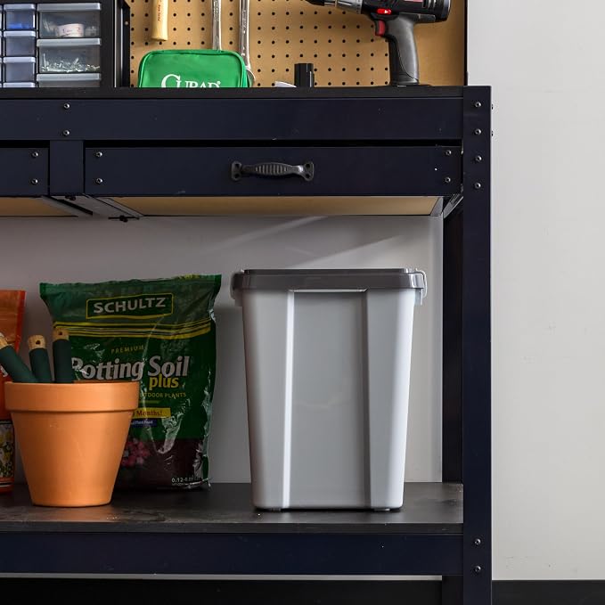 IRIS USA Stackable Dog Food Storage Container with 2 Cup Scoop, 4 Secure Latches, Fits up to 30 lbs, Pet Dry Food Bin, Gasket Seal Lid, BPA Free, Stackable, Easy Measure, Gray/Dark Gray
