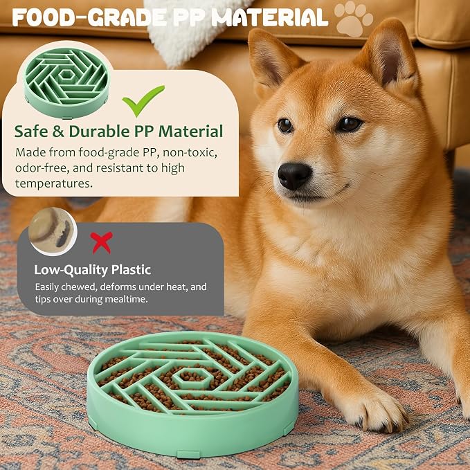 WHIPPY Slow Feeder Dog Bowl, Puzzle Maze Design to Slow Down Eating, 3-Cup Capacity, Anti-Gulping Food Bowl for Medium & Large Dogs,Mint Green