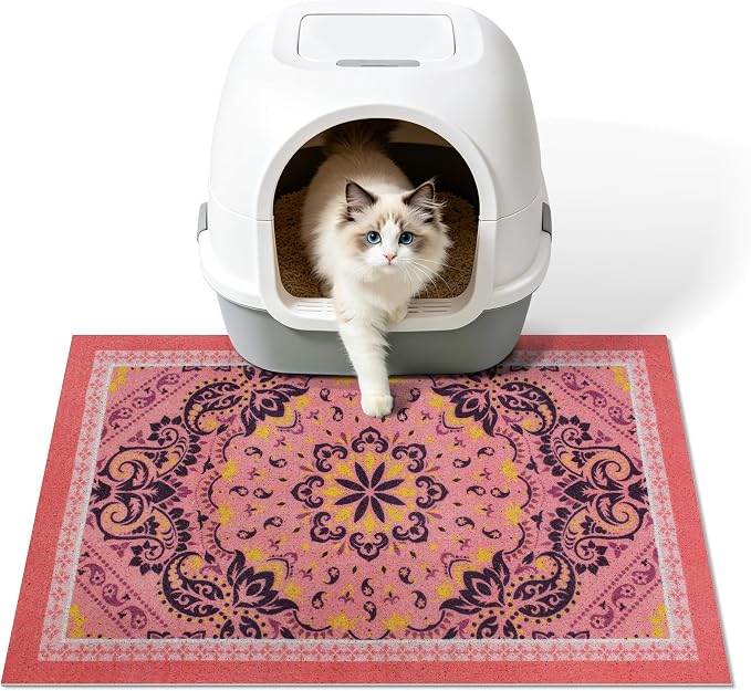 Cat Litter Mat, 24"x15" High-Density PVC Cat Litters Trapping Mat, Waterproof & Non-Slip Backing, Litter Box Catcher, Soft on Kitty Paws, Easy Washable Pet Supplies Pink