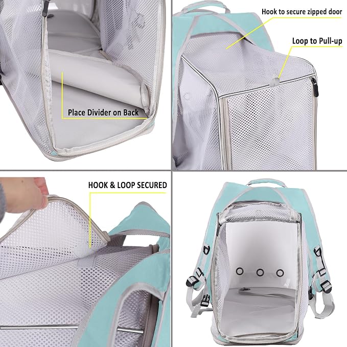 Dual Extension Pet Backpack Carrier for Large Cat and Small Puppy up to 20 Pounds, Clear Space Capsule Astronaut Transparent Bubble Window Pet Vet Travel Visit Bag