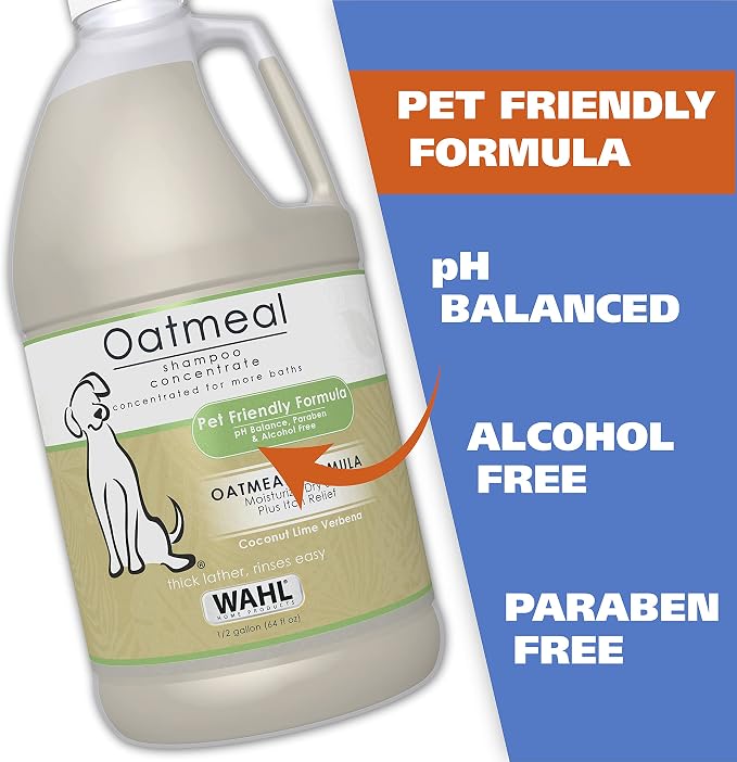 Wahl USA Dry Skin & Itch Relief Pet Shampoo for Dogs – Oatmeal Formula with Coconut Lime Verbena Scent - 64 Oz - Model 821004-050 (Pack of 4)