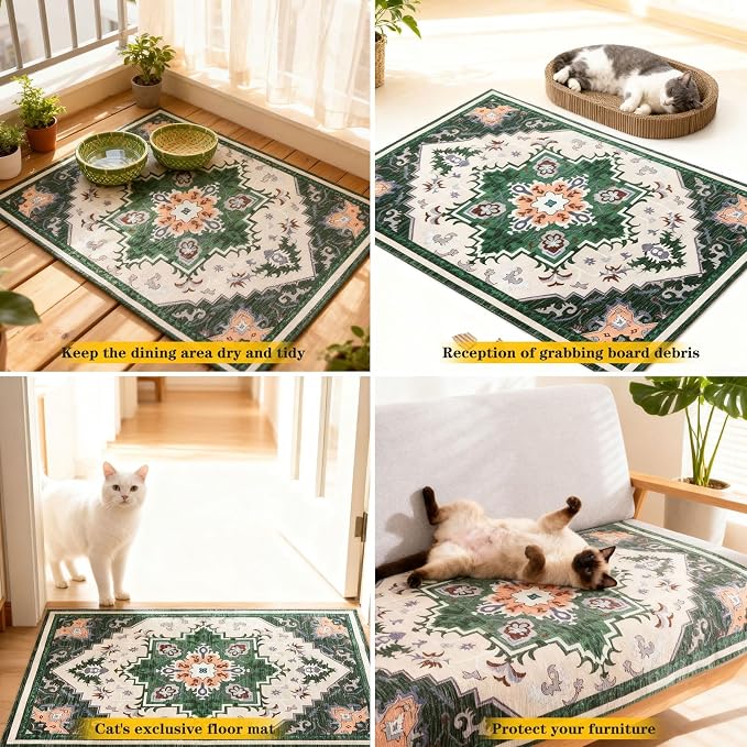 EXPAWLORER Cat Litter Mat, 28”x36” Medium Non-Slip Urine Waterproof Litter Trapping Mat Easy to Clean Washable Litter Box Mat for Floor Soft on Kitty Paws, Indoor Food Mats Rug Pads for Bathroom Green