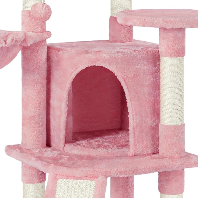 Topeakmart 42in Cat Tree Tower for Indoor Cats, Cat Condo with Perch & Hammock, Activity Center, Multi-Level Cat Furniture with Scratching Posts, Cat House, Pink