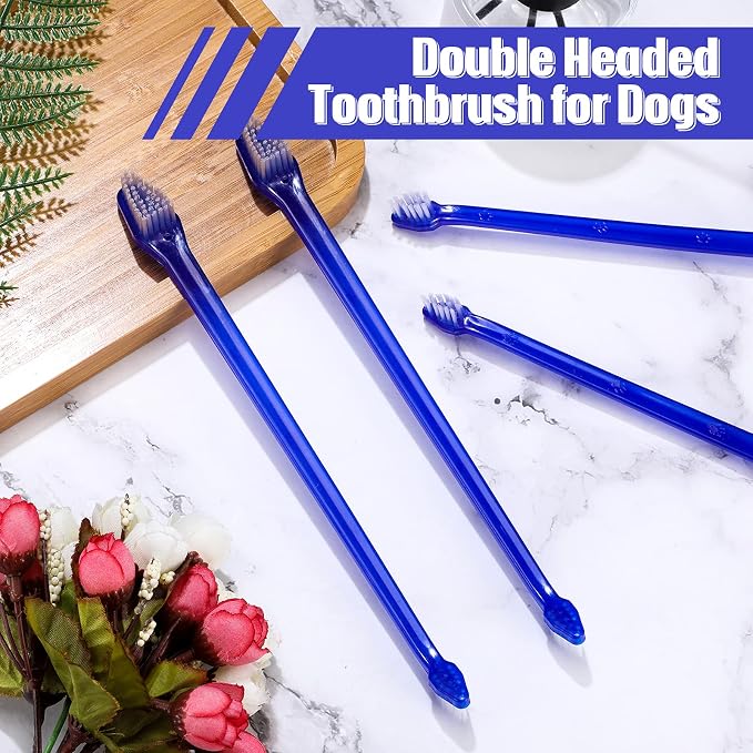 100 Pcs Dog Toothbrush Kit, Dual Head Bulk Pet Dental Supplies, Soft Bristle Long Handle Toothbrush for Adult Dogs, Oral Hygiene Teeth Cleaning Set for Most Pets, Small Medium Large Dogs and Cats