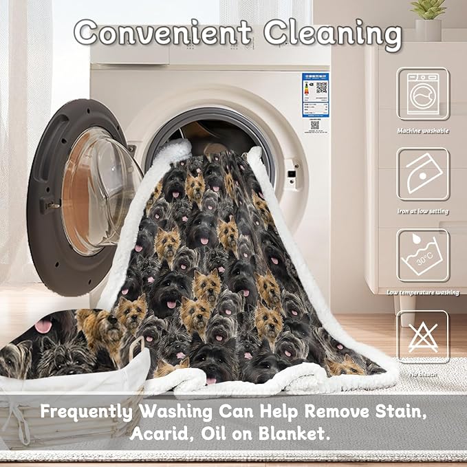 BlessLiving Fuzzy Dogs Blanket for Kids Adults Cute Puppy Fleece Blanket Reversible Animal Pattern Sherpa Throw (Cairn Terrier,Throw, 50 x 60 Inches)