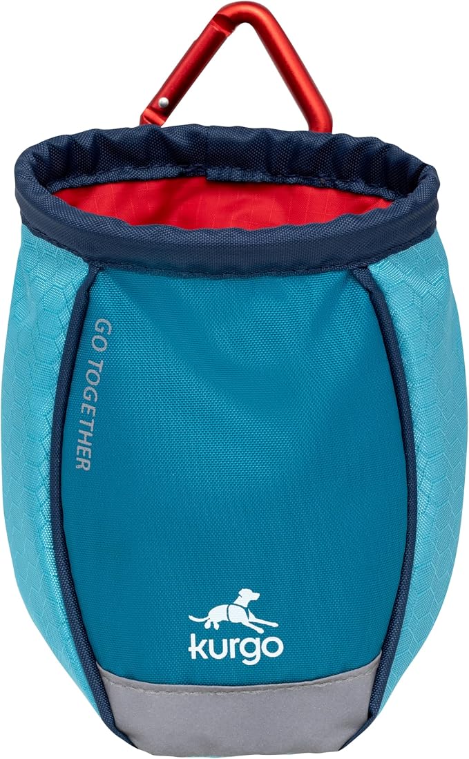 Kurgo Go Stuff It Dog Treat Bag, Coastal Blue | MOLLE-Compatible Training Pouch with Drawstring Closure, Zippered Storage Pocket, Reflective for Nighttime Visibility