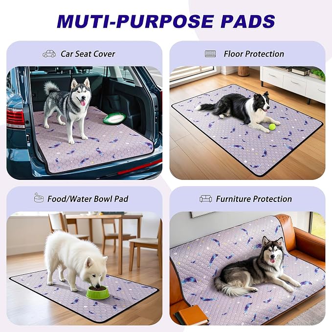 Washable Dog Pee Pads, Non-Slip Waterproof, 48 x 48 in, 2 Pack, Feather | Super absorbent, waterproof and non-slip; washable, reusable dog pads for crates, playpens, floors, furniture and travel
