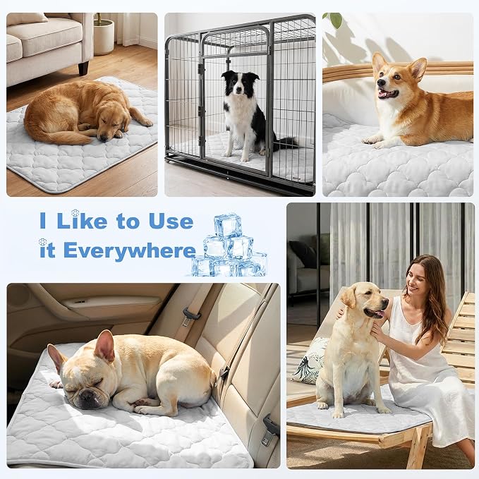 ZOMISIA Cooling Dog Mat Extra Large, Q-Max>0.5 XXL Thin Breathable Cold Crate Pad for Pet, Portable Washable Kennel Bed for Summer Active Dog with Chill Soothing Fabric to Rapid Cooling, 47x29, Grey